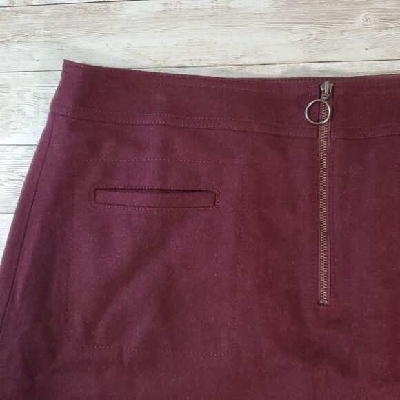 Madewell Fireside Wool Blend Mini Skirt Maroon Burgundy Zipper Pockets Size 14 - Picture 7 of 14
